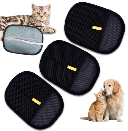 TELAOBAN Double Sided Pet Grooming Gloves, Lot de 3 Gants antistatiques pour Animaux, Gants d'épilation réutilisables, Gants de toilettage magnétiques pour Animaux, pour Animaux de Compagnie démêlage
