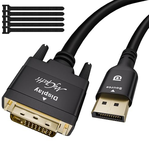 Mygatti DisplayPort till DVI-kabel 5 m, 4K@30 Hz enkelriktad monitorkabel, DP-kontakt till DVI-kontakt adapterkabel, för dator, bärbar dator, projektor, bildskärm, PC, stationär dator, HDTV, med 5