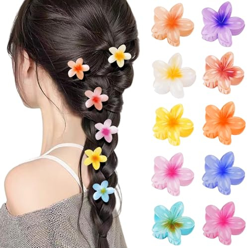 10 pinzas para el pelo con pequeñas flores para mujeres y niñas, mini pinzas hawaianas de hibisco, accesorios de verano para cabello grueso, fino y rizado, para todo tipo de peinados.