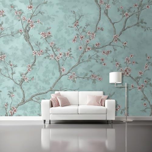 Papel pintado Carta da parati fotografica Fiori e uccelli cinesi eleganti dipinti a mano Moderne Decorazione Soggiorno Camera De Letto Sala Ufficio 250 x 175 cm pareti Rosa Verde