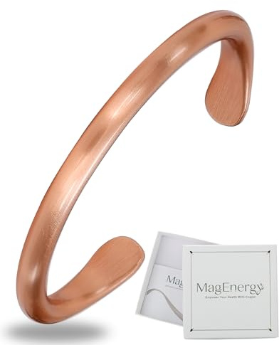MagEnergy Bracelet en cuivre pour homme et femme, 100 % pur cuivre, brut, solide et non revêtu, fait à la main, bracelet tibétain intemporel, taille unique, Cuivre, Pas de gemme