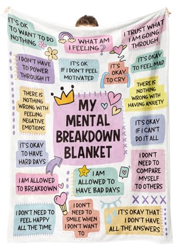 HiHELLOH My Mental Breakdown Blanket, Emotional Anxiety Support Healing Blanket, Mental Health Awareness/Gifts for Women Men, Therapy/Counseling Office Must Haves/Decoration, Therapist Gifts