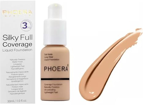 PHOERA Full Coverage Foundation Soft Matte Liquid | Oil Control, Waterproof, Long Lasting | Concealer & Flawless Makeup for Oily, Acne-Prone, Sensitive Skin | Vegan & Cruelty-Free (BUFF BEIGE)