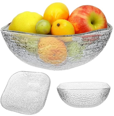 KADAX Glasskål 20 cm, 2 stycken, fyrkantig fruktskål av robust glas, salladsskål i 3 olika storlekar, diskmaskinstålig glasskål, transparent snacksskål för frukt (modell 3)