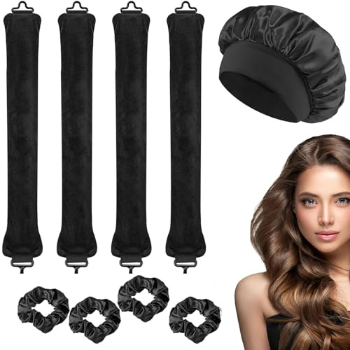 4 Pcs Heatless Curlers,Heatless Curling Rod Heatless Curlers,Overnight Heatless Curls, Heatless Curling Rod Hair Rollers for Long Hair,Soft Satin Sleeping Lazy Curler Set for DIY Hair Styling Tools