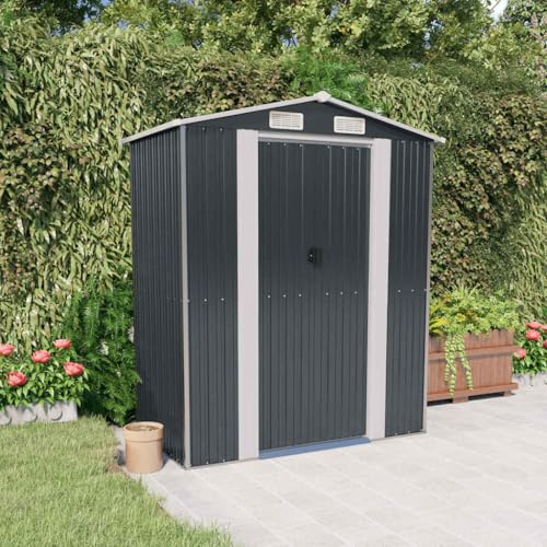 KKHOMEI Casetta da Giardino 192x108x223 cm Capanno Attrezzi da Giardino in Acciaio Zincato Grigio Armadio da Giardino Casetta da Giardino Piccolo Capanno Tetto Spiovente Antracite