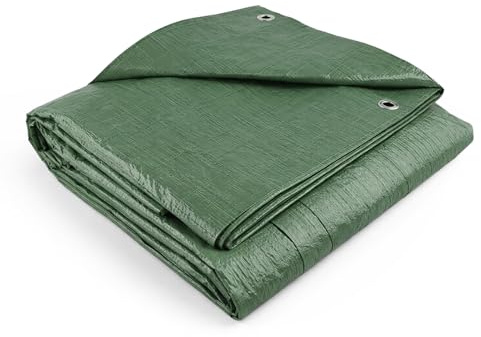 Flatro Waterproof Tarpaulin Sheet (11ft x 17ft) / (3.5m x 5.3m) Green Tarpaulin with Reinforced Eyelets | UV/Tear Resistant Multipurpose Weatherproof Tarp for Garden, Farming & Camping