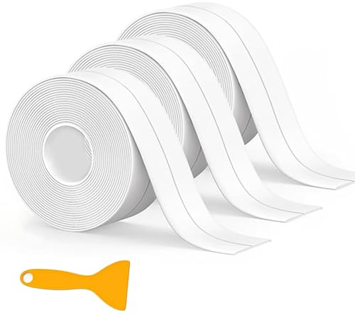 3 Rolls Bath Sealant Strip, 9.6M×6CM Seal Tape Self Adhesive Bathroom Sealant with sealing tool White Waterproof Caulk Strip for Bathroom Kitchen Floor