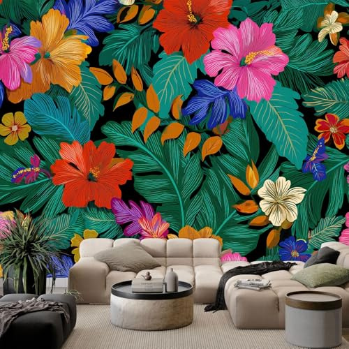 Verde Fondo de Pantalla PanoráMica 3d, Tropical Fantasía Floral Hojas Fotomurales Mural 250 x 175 cm (An x Al) – Decoración de Pared Para Sala Cuarto Oficina y Salón