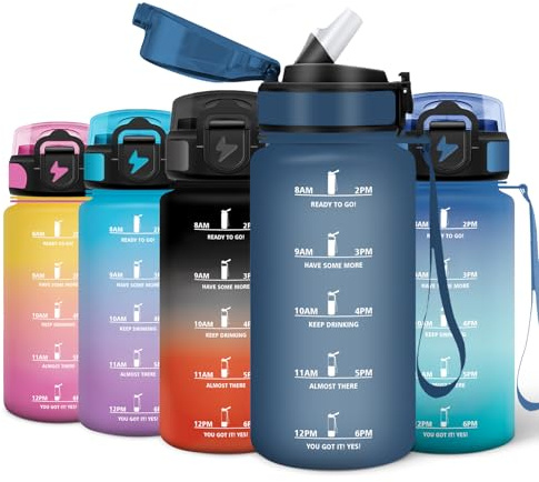 Motswedi Gourde d'eau 500 ml, Gourde Sport avec Paille avec et Marqueur de Temps, Bouteille d'eau de Réutilisable, Bouteille Sport pour la Remise en Forme, Travail, école, Bureau, Marineblau