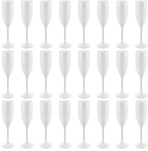 Swylexn 24 Pcs White Plastic Champagne Flutes, 170ml Plastic Prosecco Glasses, Shatterproof Champagne Glasses, Personalised Plastic Flute Glasses, Plastic Prosecco Flutes, Wine Glasses for Party