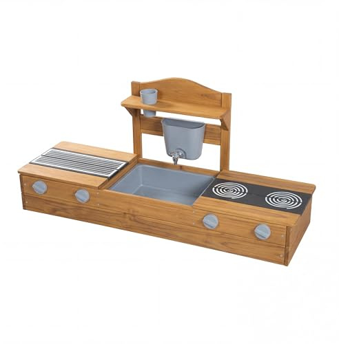 roba 2in1 Balkonsandkasten & Matschküche für Kinder - FSC®-Zertifiziert - Inkl. Zubehör - Kompakte Spielküche für Balkon & Garten - Teakfarben