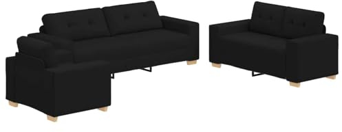 QJBSAVVA Modernes Sofa Set 3-teilig, Couchgarnitur aus Leinenmischgewebe in Schwarz, inkl. 3-Sitzer, 2-Sitzer und Sessel, Polstersofa mit Metallgestell für Wohnzimmer und Büro