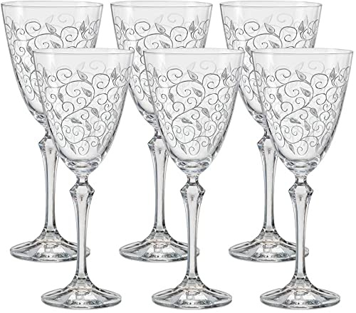 Bohemia Weißweingläser Kristall, Weinglas, Model Leaves Clear, Gravur, 250 ml, 6er Set (Weißweingläser 250 ml)