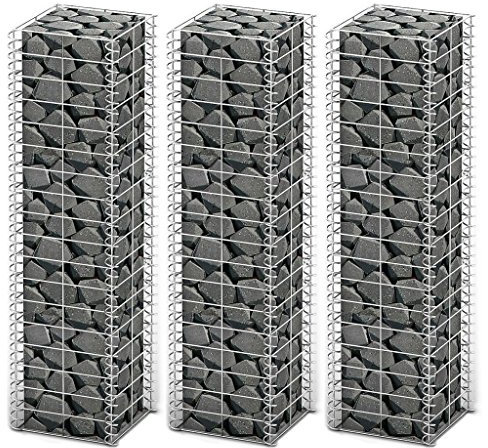 Festnight Cage réticulé | Gabion pour Pierres | Jeu de Panier de Gabion 3 pcs Fil galvanisé 25 x 25 x 100 cm