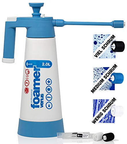 Kwazar Venus Super Foamer Cleaning Pro+ Viton 2L Box Limited Edition inkl. Mini Lanze 18 cm und 3 Düsen, Drucksprüher Schaumsprüher mit 3 Schaumdüsen zum Anbringen von Reinigungsschaum, 2 Liter