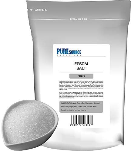 Organic Epsom Salt Vegan Epsom Salts for Bath Bathing Bath Bombs | 100% Pharmaceutical | FCC Food Grade | Natural Magnesium Sulphate by Pure Source Nutrition (1kg)