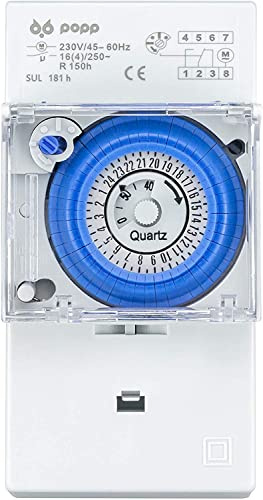 POPP® Electric Temporizador Reloj analogico SUL-181H 230 V 45 – 60 Hz 24 Horas 35 mm DIN Rail (Pack 10 Unidad)