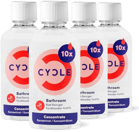 CYCLE Badreiniger Konzentrat Nachfüllpack 4x50ml für 2L Reinigungsmittel, Kalkentferner extra stark für Dusche & Bad mit 100% natürlichen Inhaltsstoffen, Effektives Putzmittel gegen Kalk & Seifenreste