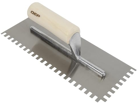 QEP 1/4 x 3/8 x 1/4 Square Notch Carbon Steel Trowel w/Wood Handle