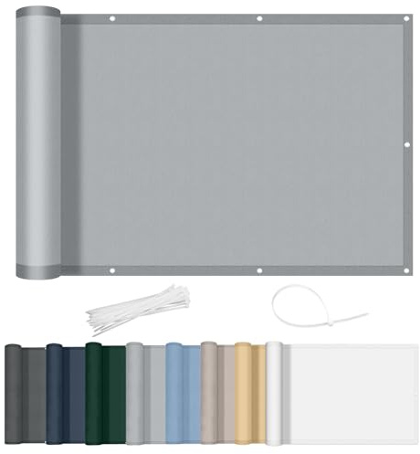 AXT SHADE Balkon Sichtschutz Wetterfest 90x300cm Balkonverkleidung Balkonabdeckung Balkonbespannung Blickdichte Windschutz und UV-Schutz mit Kabelbinder für Balkongeländer-Hellgrau