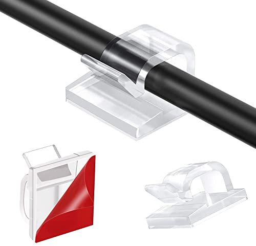 Clips Organizador de Cables Autoadhesivo, 60 Piezas Grapas de Pared para Cable de Transparent para Cable de USB, TV, Cargador, Audio, Abrazadera de Alambre para Mesa, Coche, Oficina, Casa