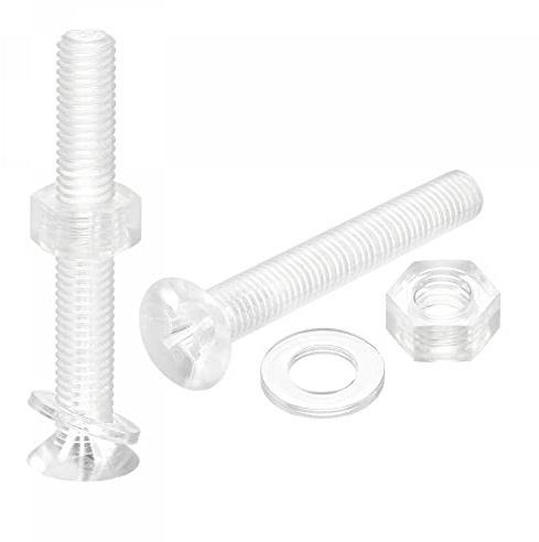 sourcing map M8 x 60mm viti a macchina in plastica Phillips con dadi e rondelle piatte, bulloni a testa piatta per PC, trasparenti, 20 set