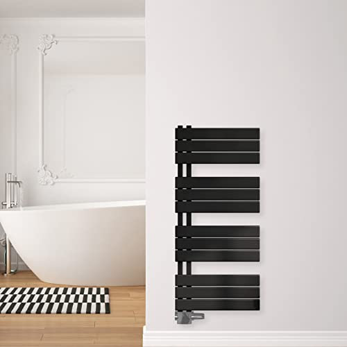 SHV Badheizkörper Aquarius mit Seitenanschluss in Schwarz Matt - 500 x 1150 mm | Heizkörper für Badezimmer, Handtuchhalter für Wand im Bad, Handtuchheizkörper, hochwertiger Handtuchtrockner