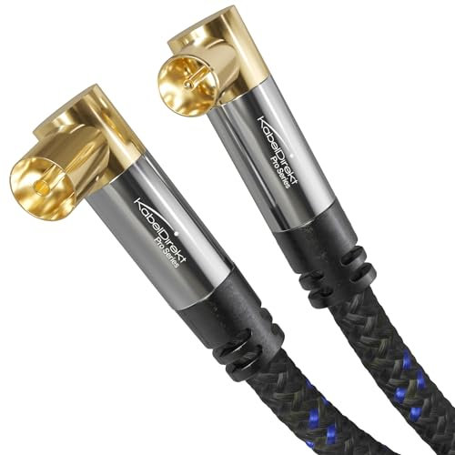 4K aerial cable Nylon braided, TV cable 90° angled connectors – 5m – with break-proof metal plugs for digital & analogue TV (male to female angled connectors for DVB-C, DVB-T, DVB-S) – CableDirect