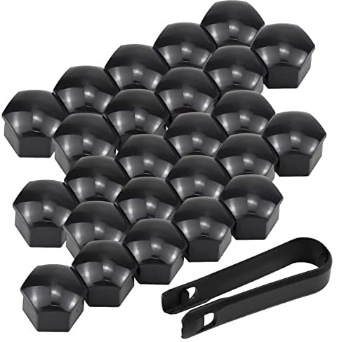 NEJIYA 20 Stück 17mm 19mm Radschraubenkappen Radmutternkappen für VW Golf 6 5 7 t5 t7 MK6 MK7 Polo, Reifen Mutter Abdeckungen, Radschrauben mutternkappen mit Demontagewerkzeug,17MM/Black