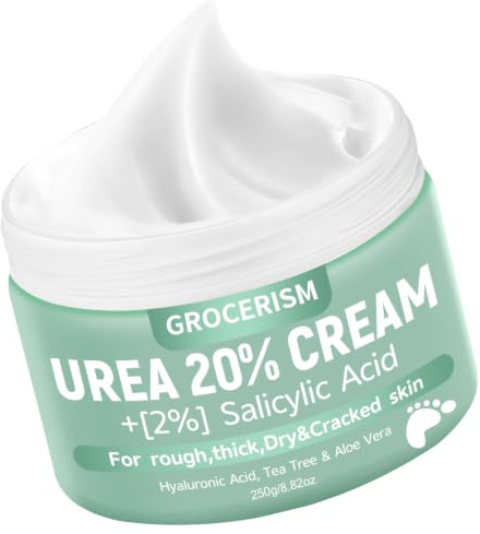 Ureakräm 20 procent 250 gram || Fotkräm för borttagning av förhårdnader, handkräm, kroppslotion med hyaluronsyra, tea tree och aloe vera för djup återfuktning, borttagning av förhårdnader och mjukgöri