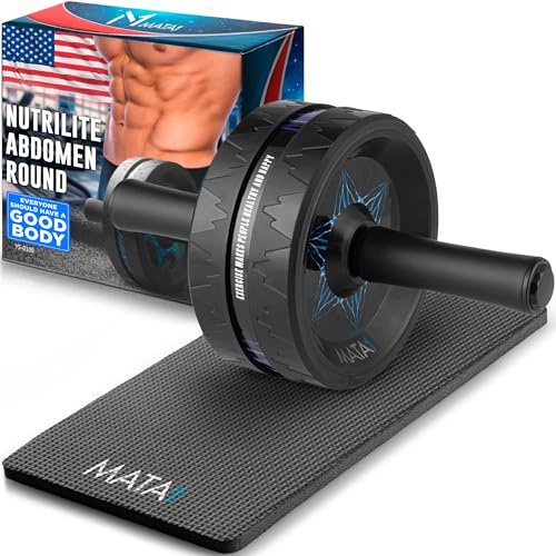 Mata1 Ruota per Addominali (30 cm x 16,5 cm, Nera) con Ginocchiera, Macchina per Allenamento Addominali per Allenamento della Forza Core e Addominale, Ruote per Esercizi