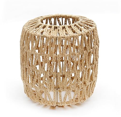 Hoypeyfiy Pendant Classic Paper Rattan Boho Handwoven Wicker Lampshade Basket Lamp Shade for Living Room Kitchen Bedroom Restaurant Dining Room