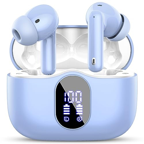 Wireless Earbuds, Bluetooth 5.4 Headphones In Ear with 4 ENC Noise Cancelling Mic, Bluetooth Earbuds Mini Deep Bass Stereo Sound, 36H Playtime LED Display Wireless Earphones IP7 Waterproof, Purple