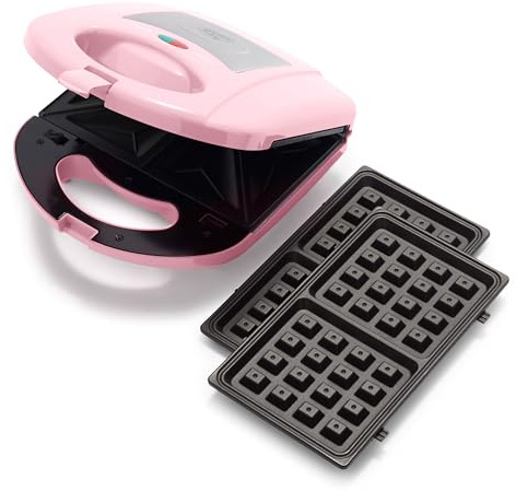 GreenChef Electric 3-in-1 Panini-, Waffel & Sandwichmaker, PFAS-freie Gesunde Keramik-Antihaft, Abnehmbare Spülmaschinenfest Grillplatten, Einfache Kontrollleuchte und Verschließbarer Deckel, Rosa