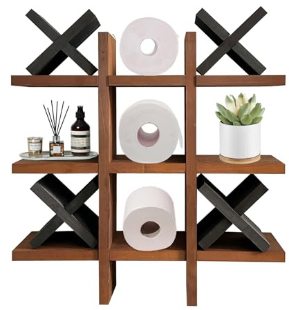 XLSBZ Toilettenpapierhalter aus Holz,Tic Tac Toe Klopapierhalter Toilettenpapier Aufbewahrung Toilettenpapier Halter Badezimmer Lagerregal Wanddekoration für Badzimmer
