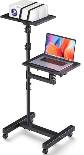 Facilife Trépied de projecteur à 2 étagères, chariot mobile pour ordinateur portable sur roulettes, trépied de projecteur réglable en hauteur de 114,3 à 162,6 cm, table de lit avec roulettes, support
