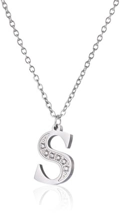 PHCOZY S Halskette Silber mit Buchstaben Anhänger 925 Silber rhodiniert mit Zirkoniasteinen weiß 45 cm