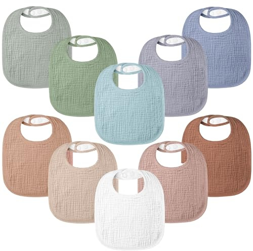 100% Cotton Muslin Baby Bibs 10-Pack Baby Drool Bibs for Unisex Baby Toddlers Infant Newborns Drooling and Teething(Oasis)