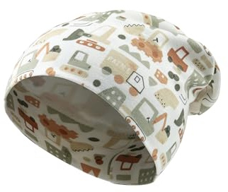 Sterntaler Beanie Bedruckt mit Bagger und Baustellen Fahrzeuge für Jungen - Baby und Kinder Mütze aus warmem Sweat-Stoff - Ecru, 47