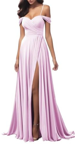 Vestidos largos de satén para dama de honor para mujer, vestido de noche plisado para graduación, vestido de fiesta con abertura, Lila, 52
