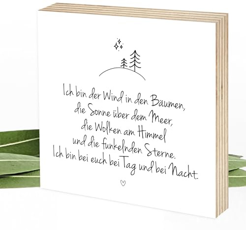 Wunderpixel® Holzbild Ich Bin der Wind - Bin bei euch - Andenken an Verstorbene - 15x15x2cm zum Hinstellen/Aufhängen, echtes Foto mit Spruch auf Holz - Wand-Bild Aufsteller - Erinnerung Trost-Spender