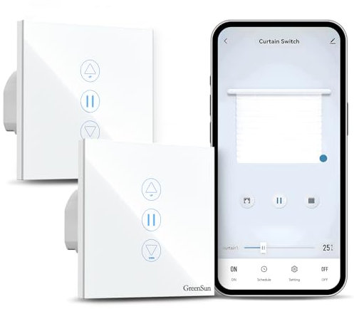 WiFi Roller Shutter Switch, Alexa Smart Curtain Switch, Compatible with Alexa and Google Home, Remote Control with Tuya/SmartLife App, 2 Pieces