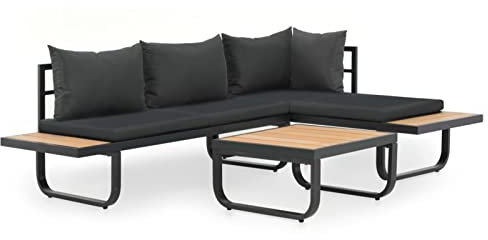 Tidyard 2-TLG. Gartenmöbel Set Ecklounge Garten Ecksofa Gartensofa Sofa Lounge Gartenmöbel Sitzgruppe Garnitur Rattansofa Gartenset Sitzgarnitur Garten-Ecksofa-Set mit Auflagen Aluminium WPC