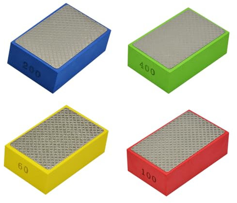 4 Stück Diamant Handpolierpads, Glas Schleifpads Set Metall Gläser für Holz Trockenbau, Diamant Schleifschwamm Schleifblock zum Schleifen von Beton, Glas, Stein, Granit, Marmor(60#100# 200# 400#)