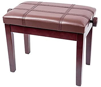 RWRAPS Leder-Klavierhocker, hydraulischer Aufzug, Klavierbank, automatisch Einstellbarer Keyboard-Hocker, Tragfähigkeit bis zu 180 kg, 55 x 34 x 47–57 cm, Teakholz, braun (braun)