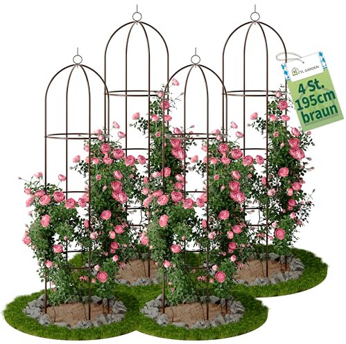 TTL Garden Obélisk Lot de 4 tuteurs XL 195 x 40 cm marron – Roses treillis en métal inoxydable pour plantes grimpantes, roses, clématites, en acier revêtu par pulvérisation, 195 cm de haut, 40 cm de