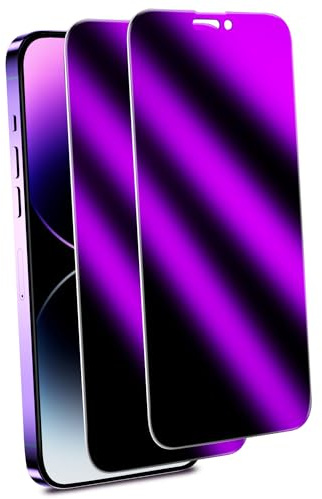 MAYtobe 2 Stück Panzer Sichtschutz Glas für iPhone 14 Pro Purpur Folie | Buntes Purpur Blickschutz folie, Volle Abdeckung, Anti Spy, 9H Härte, Anti-Kratzen