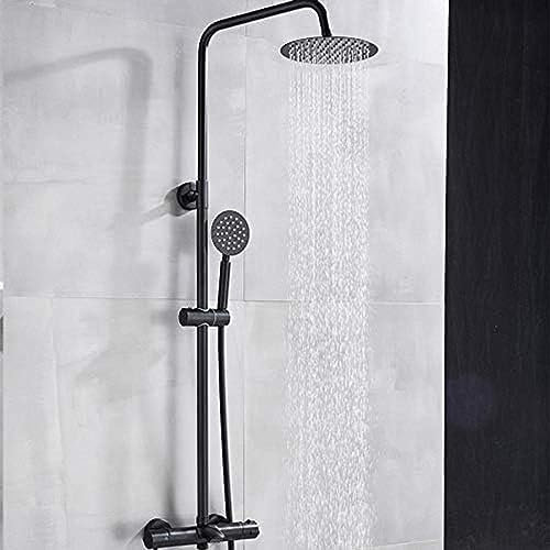 Schwarzes Thermostat-Badezimmer-Duscharmatur-Set, Chrom, 20,3 Cm Duschkopf, Messing-Wannenauslauf, Badewanne, Dusche, Kran, Thermostatarmaturen