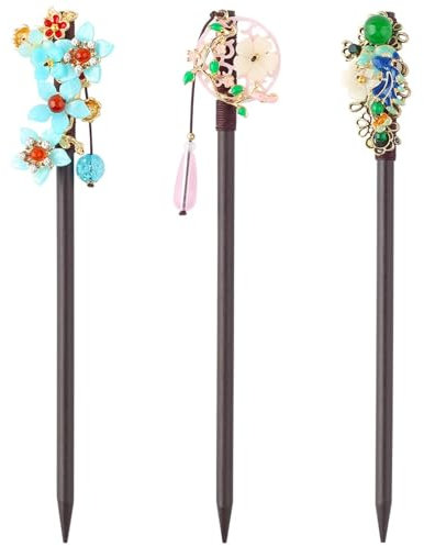 Forcine per capelli floreali 3 pezzi 7 pollici Bastoncini per capelli cinesi Bacchette per capelli in legno per donne Bastoncini per capelli fai da te squisiti per panini Cheongsam Accessori per capel